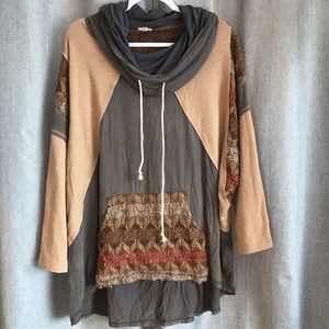 POL WOMEN'S AZTEC BOHO KNIT HOODED SWEATSHIRT XL